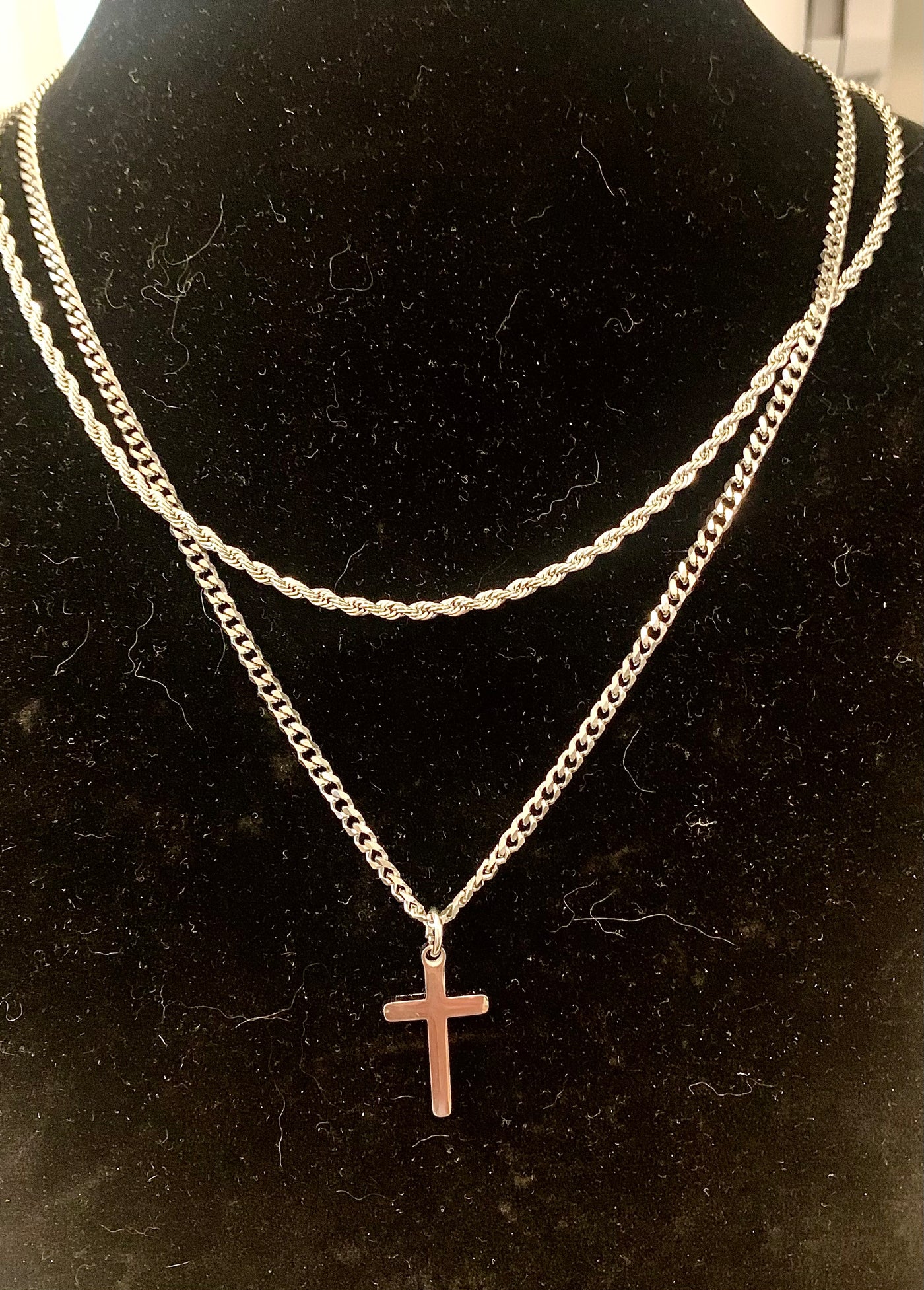 Double (attached) Rope/Cross Necklace