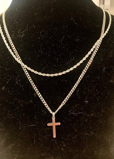 Double (attached) Rope/Cross Necklace