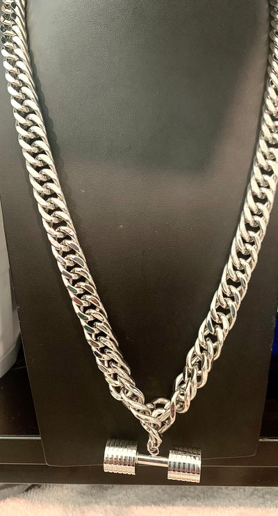 Gran collar de plata de Dumbbell y cadena de acero inoxidable