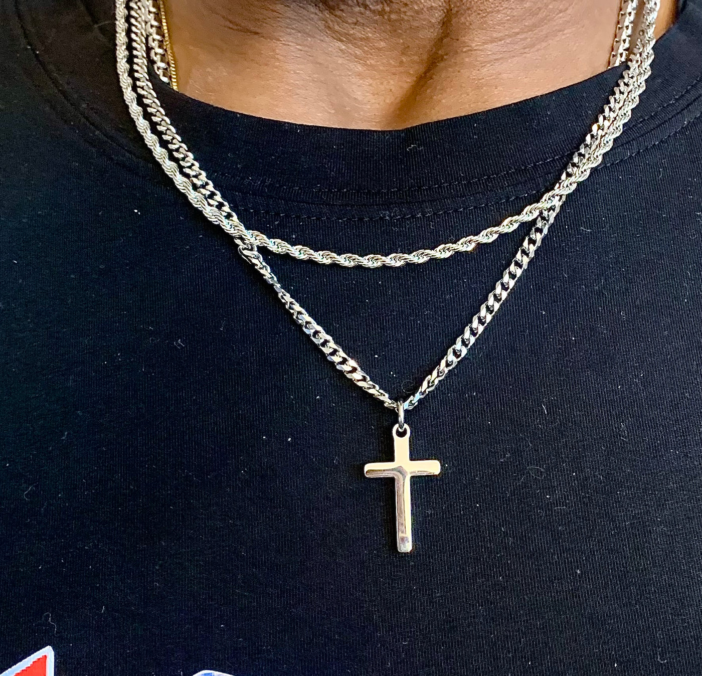 Double (attached) Rope/Cross Necklace