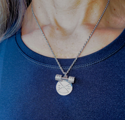 Women’s Stainless Steel Iced Dumbbell & Weight Plate Necklace – 18” Rope Chain Fitness Jewelry