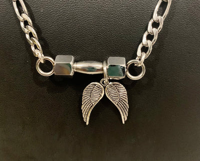 Dumbbell and Wings Silver Necklace - Brent's Bling