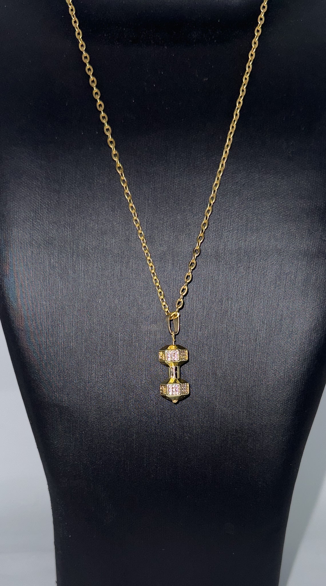 18K Gold Iced Dumbbell Necklace | Stainless Steel Fitness Pendant