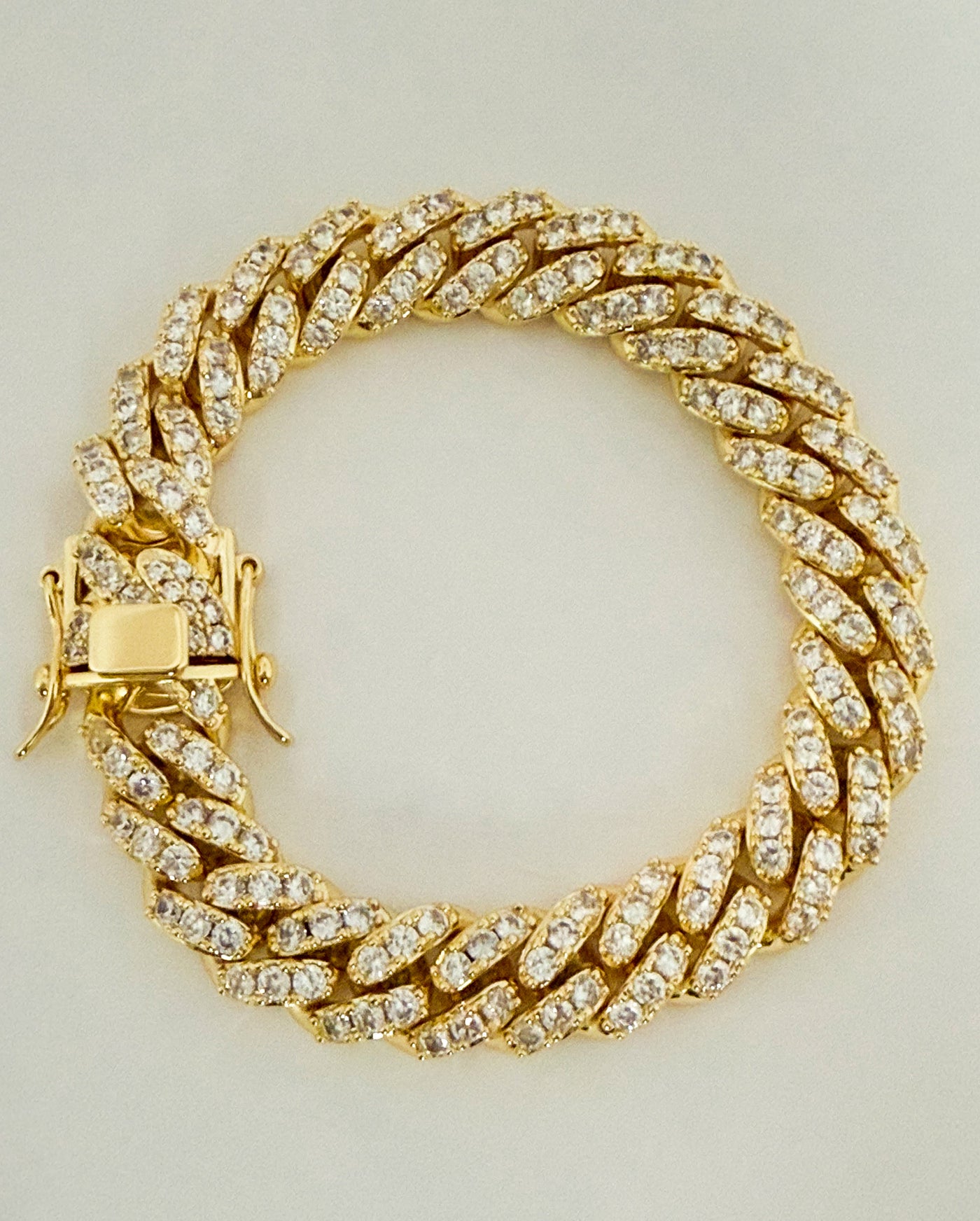 8.5 -Inch Gold Plated 12mm Iced Bracelet - Bold & Brilliant Statement Jewelry