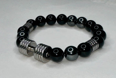 Huge Dumbbell Bracelet with Black Onyx and Hematite Beads