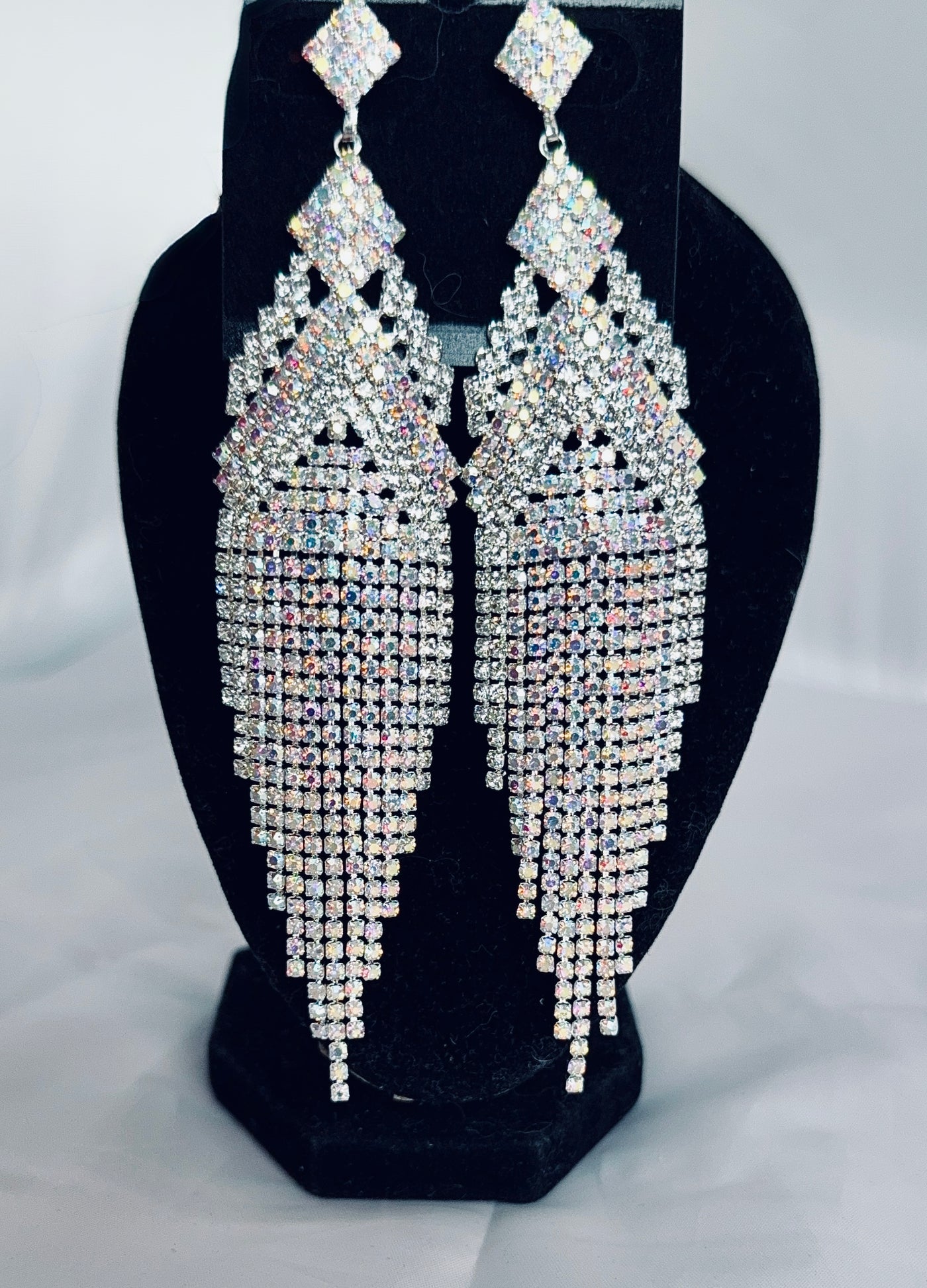 5-Inch AB Cubic Zirconia Competition Chandelier Earrings – Dazzling Stage-Ready Sparkle