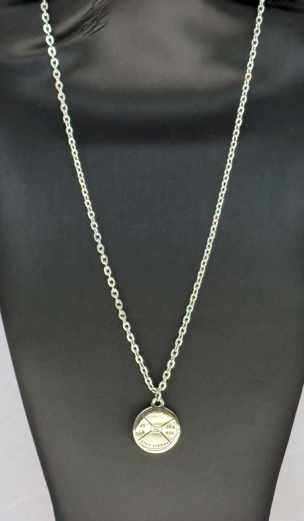 Silver Stainless Steel 45 LB Weight Plate Necklace – 18” Fitness Necklace