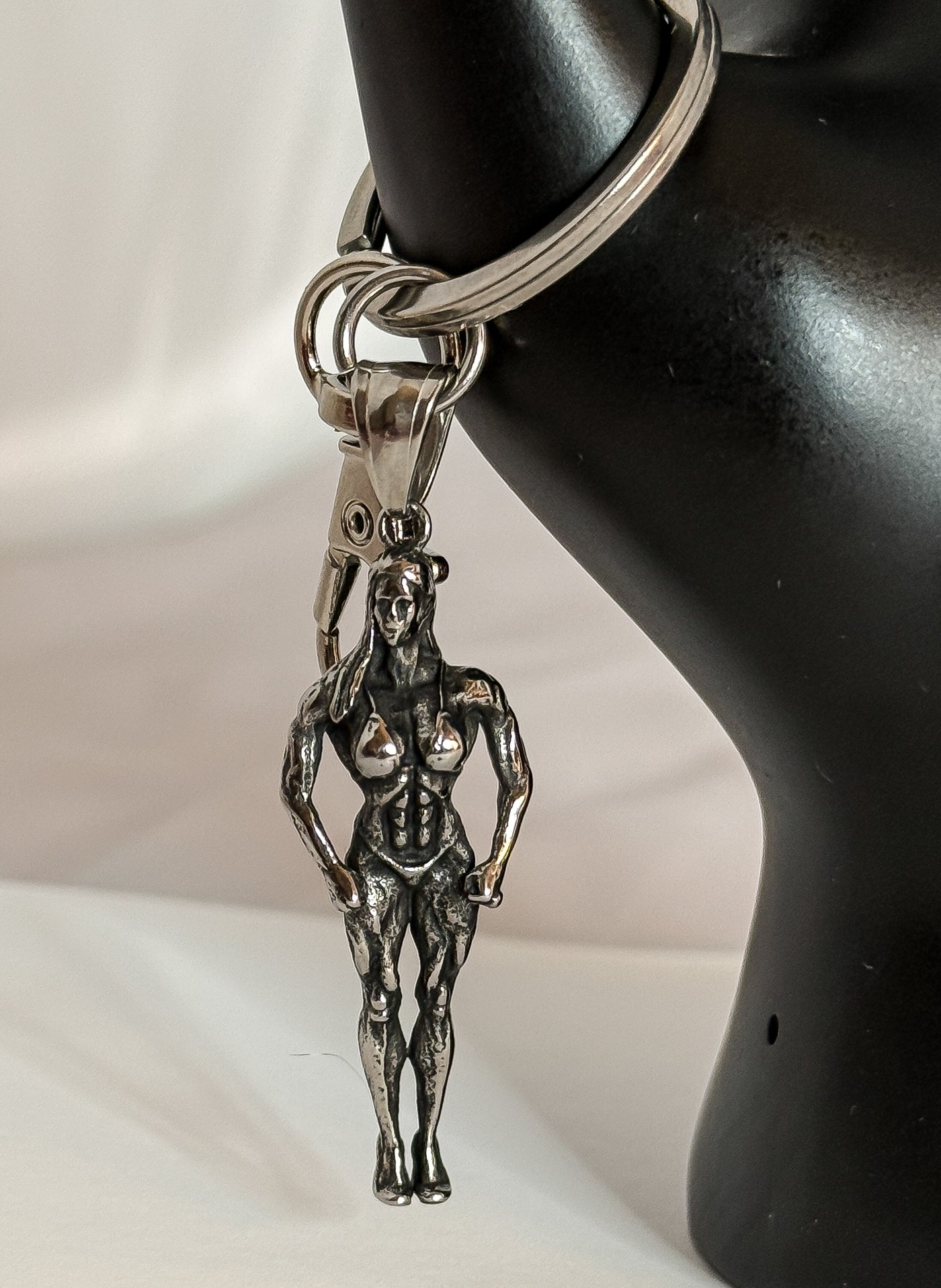 Womens Figure Silver Stainless Steel Fitness Keychain 4.5 Muscle Competitor Accessory