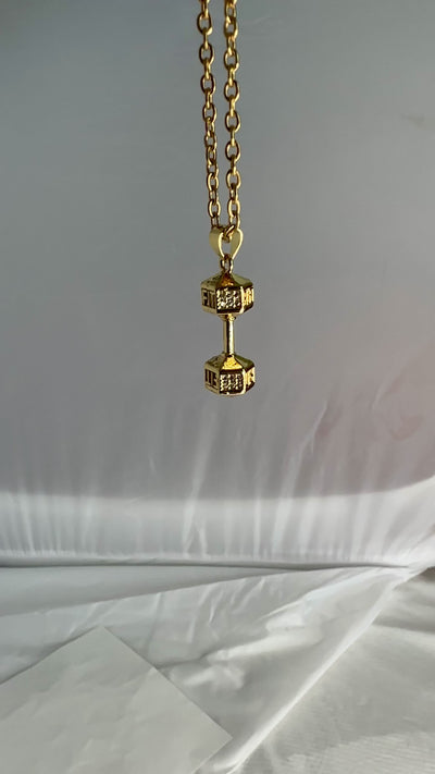 Gold Women’s Pendant Necklace with Gold Dumbbell