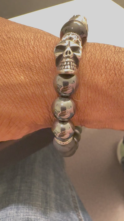 Double Skull with Crown Beaded Bracelet