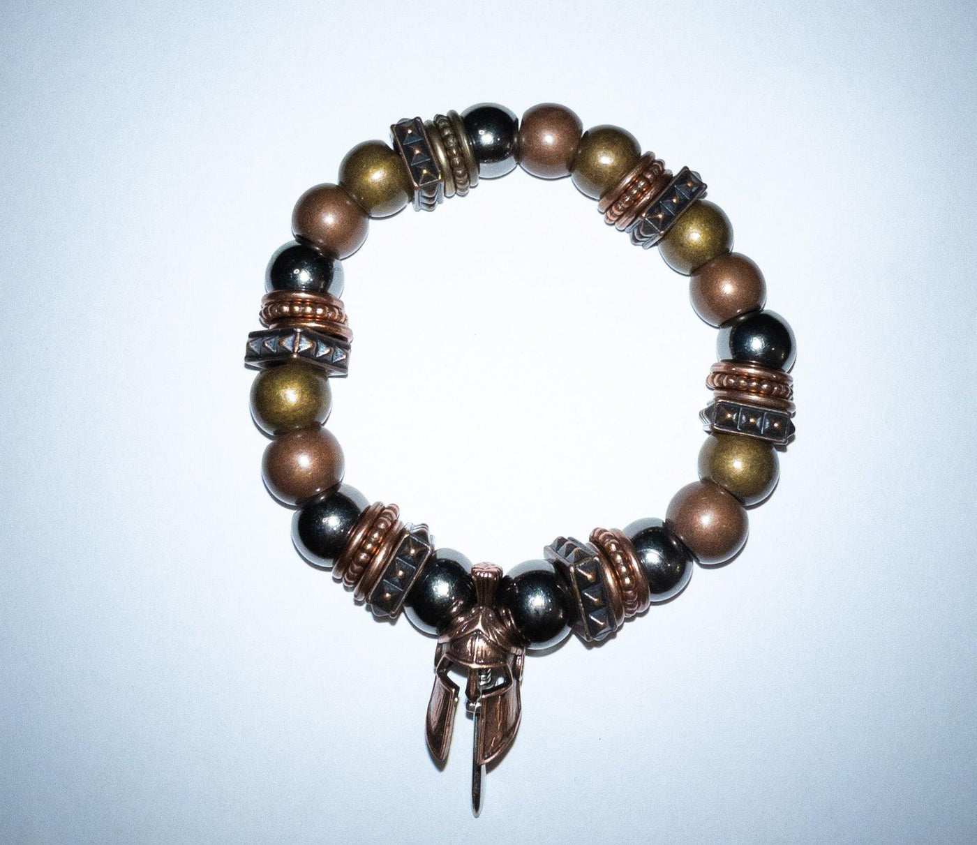 Bronze gladiator helmet with sword bead bracelets with African spacers - Brent's Bling