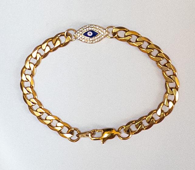 Evil Eye Charm Bracelet with Stainless Steel Gold Plated Chain - Brent's Bling