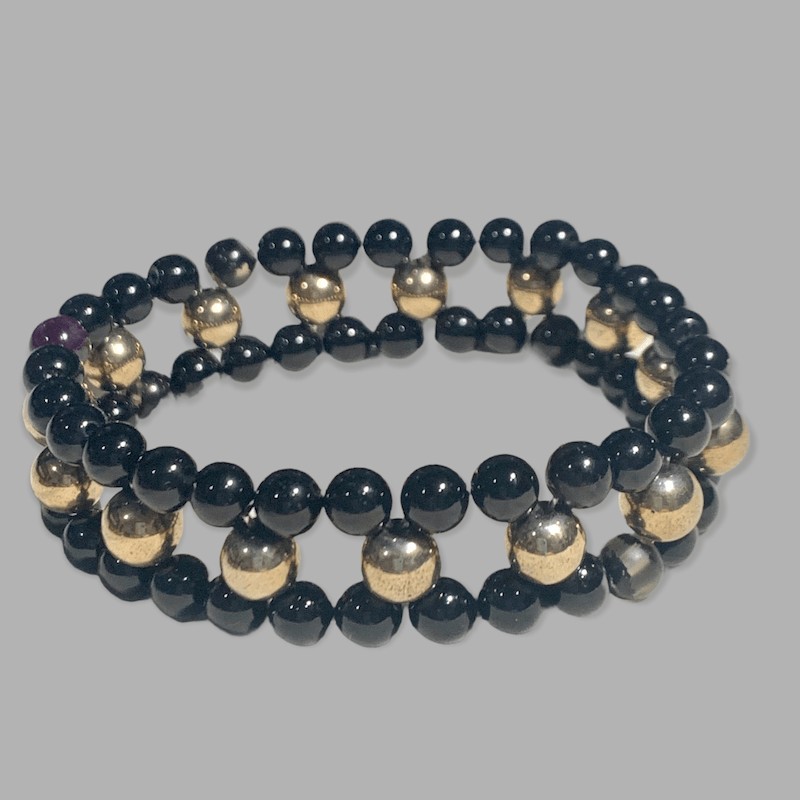 Gold plated with onyx, double strand - Brent's Bling