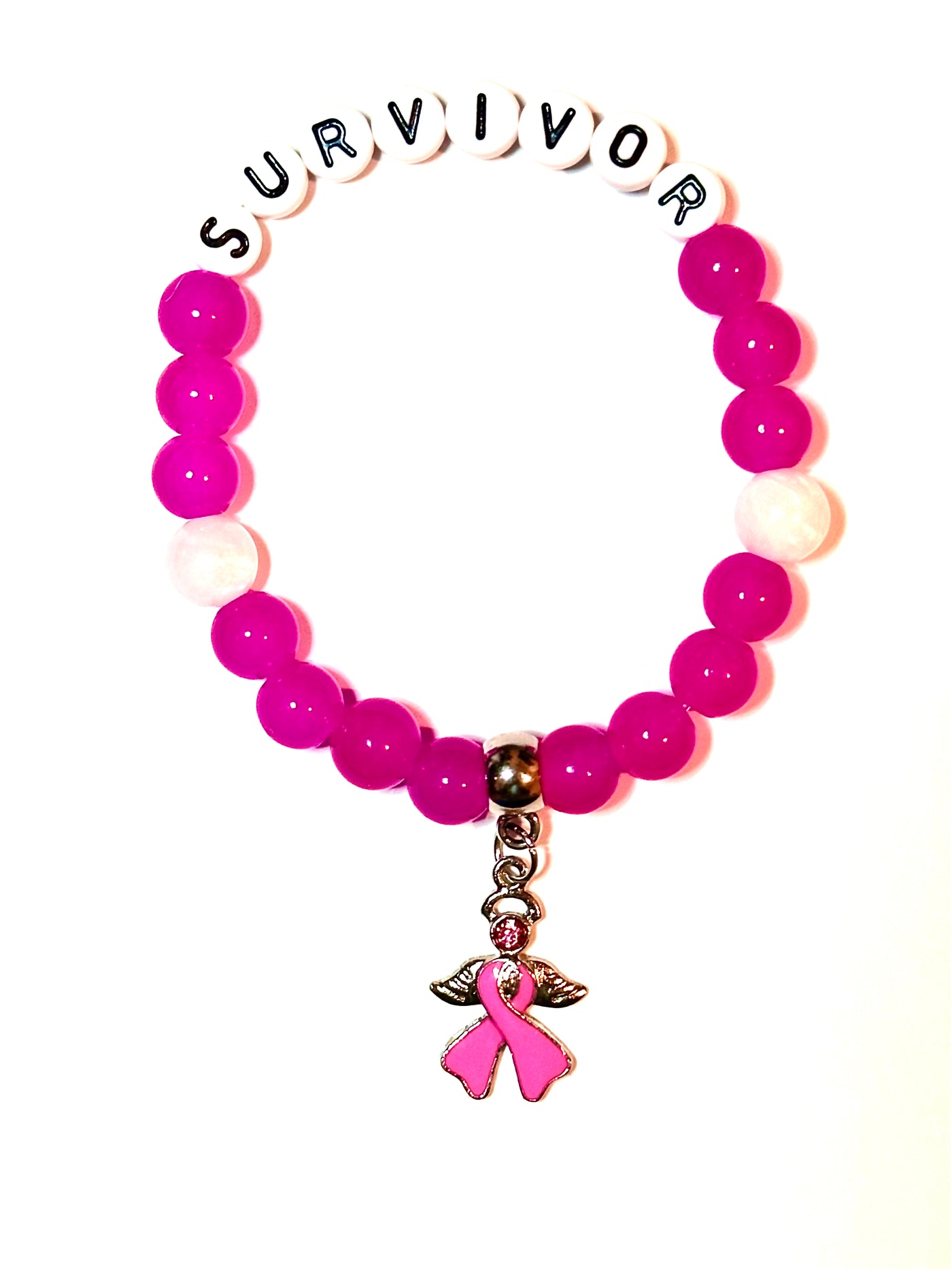 Breast Cancer Pink and White Bead Bracelet - Brent's Bling