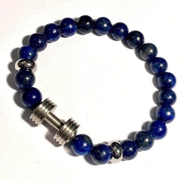 Silver Dumbbell  Bracelet w Lapis Lazuli blue beads - Brent's Bling