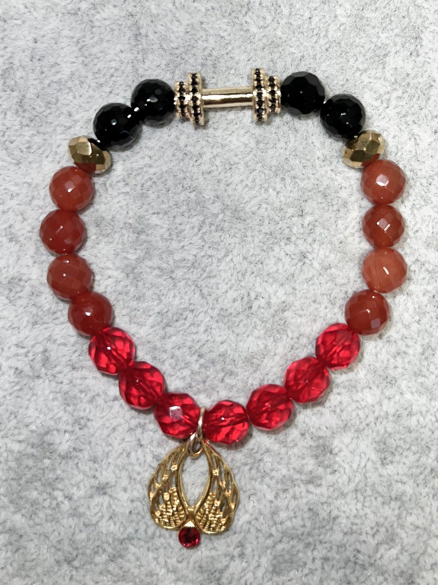 Gold and Black Dumbbell Bead Bracelet with Black and Red beads - Brent's Bling