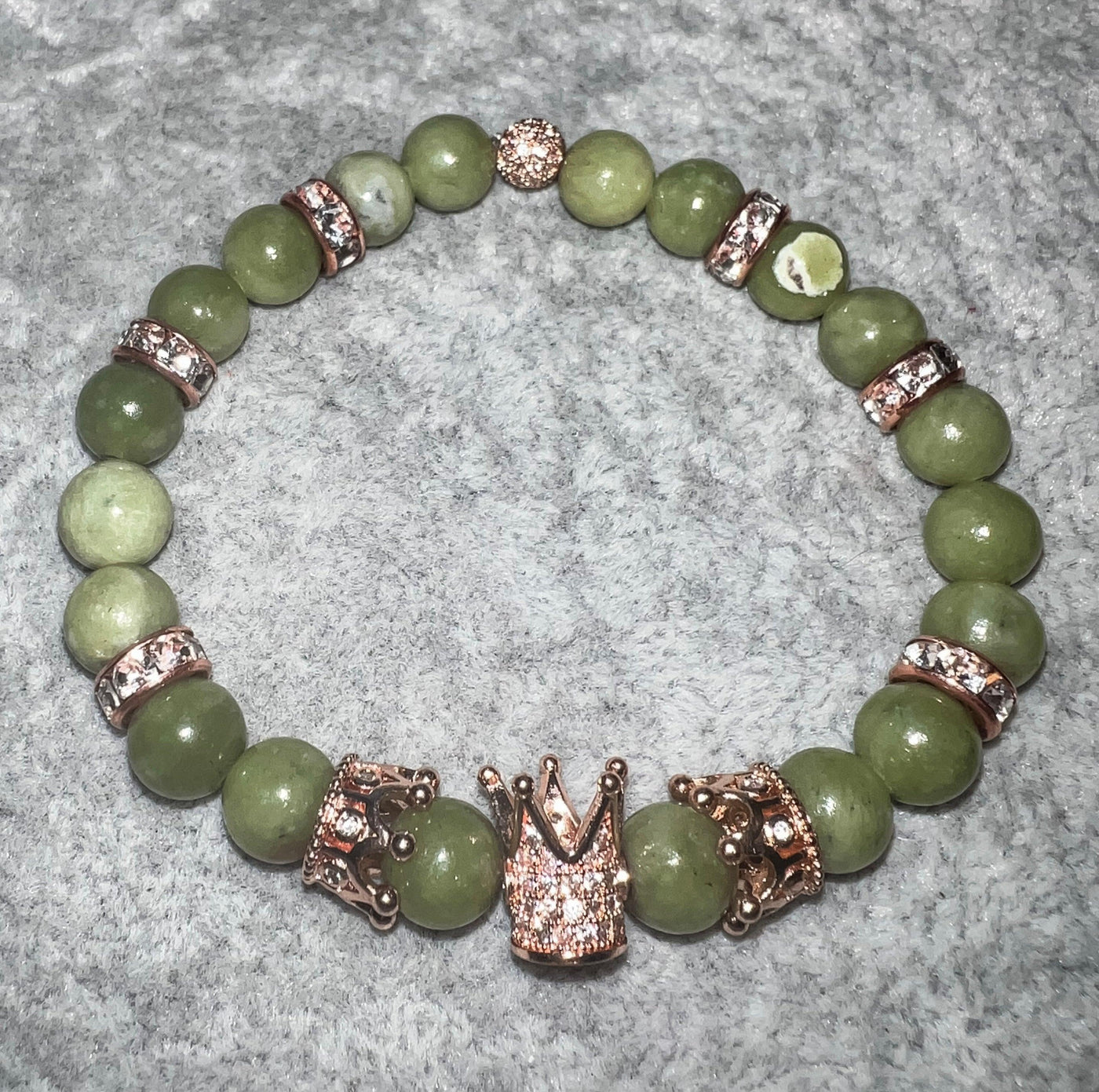 Rose Gold Crown Bead Bracelet with Jade Beads - Brent's Bling