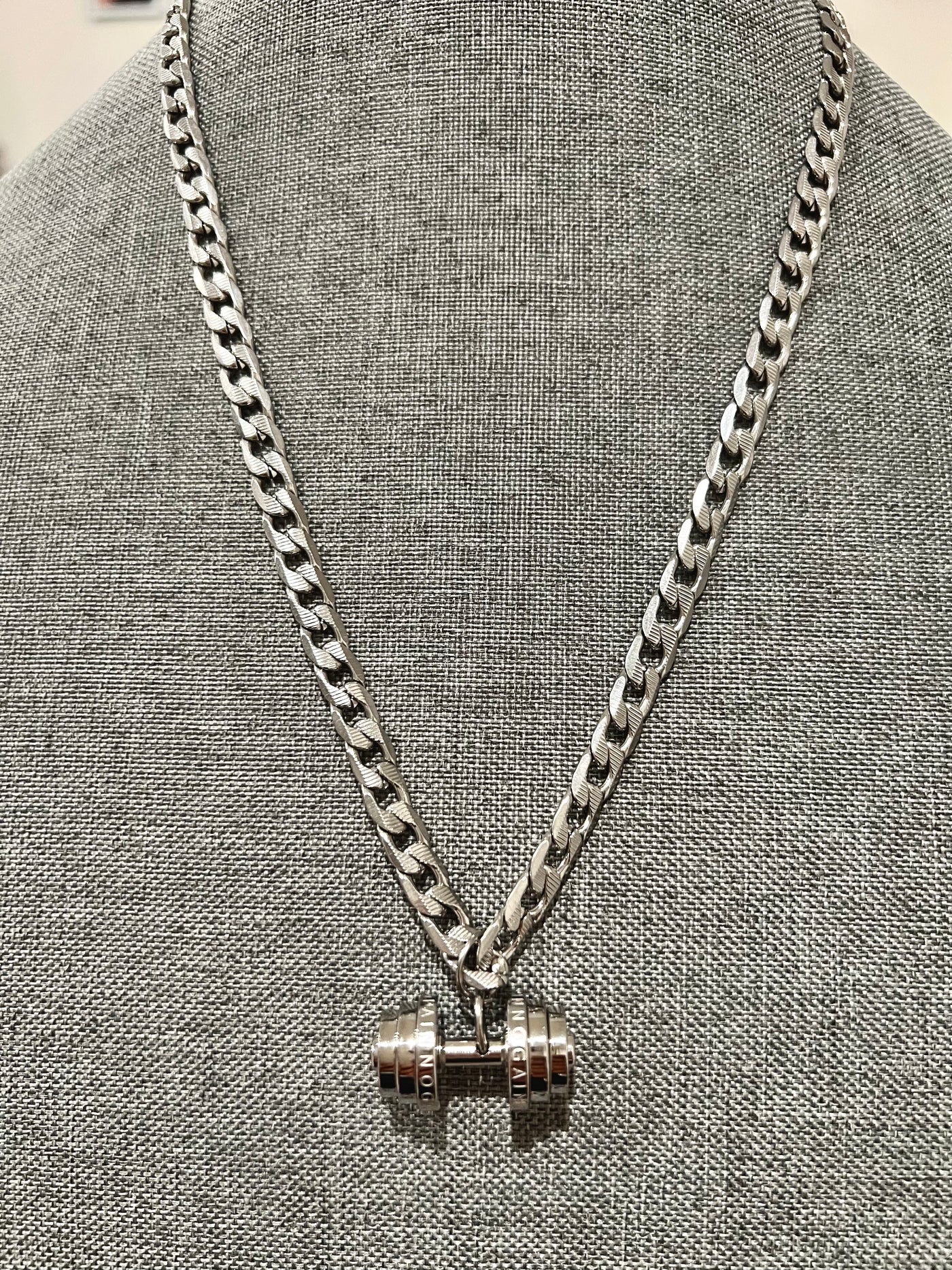 Silver Dumbbell Silver Chain Stainless Steel Necklace - Brent's Bling