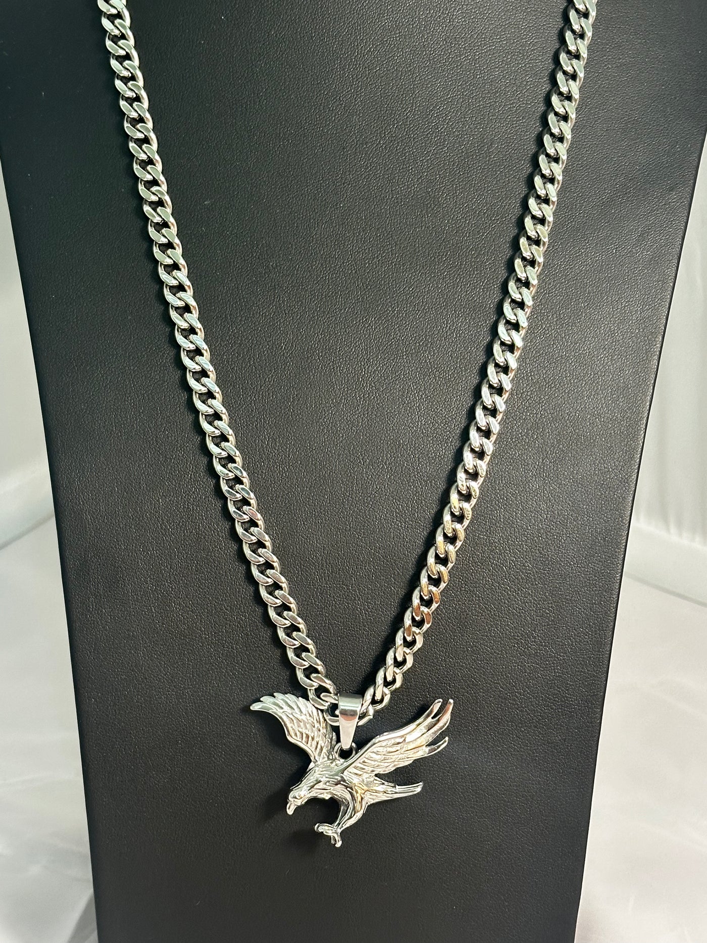 Silver Stainless Steel Eagle Soaring Necklace - Brent's Bling