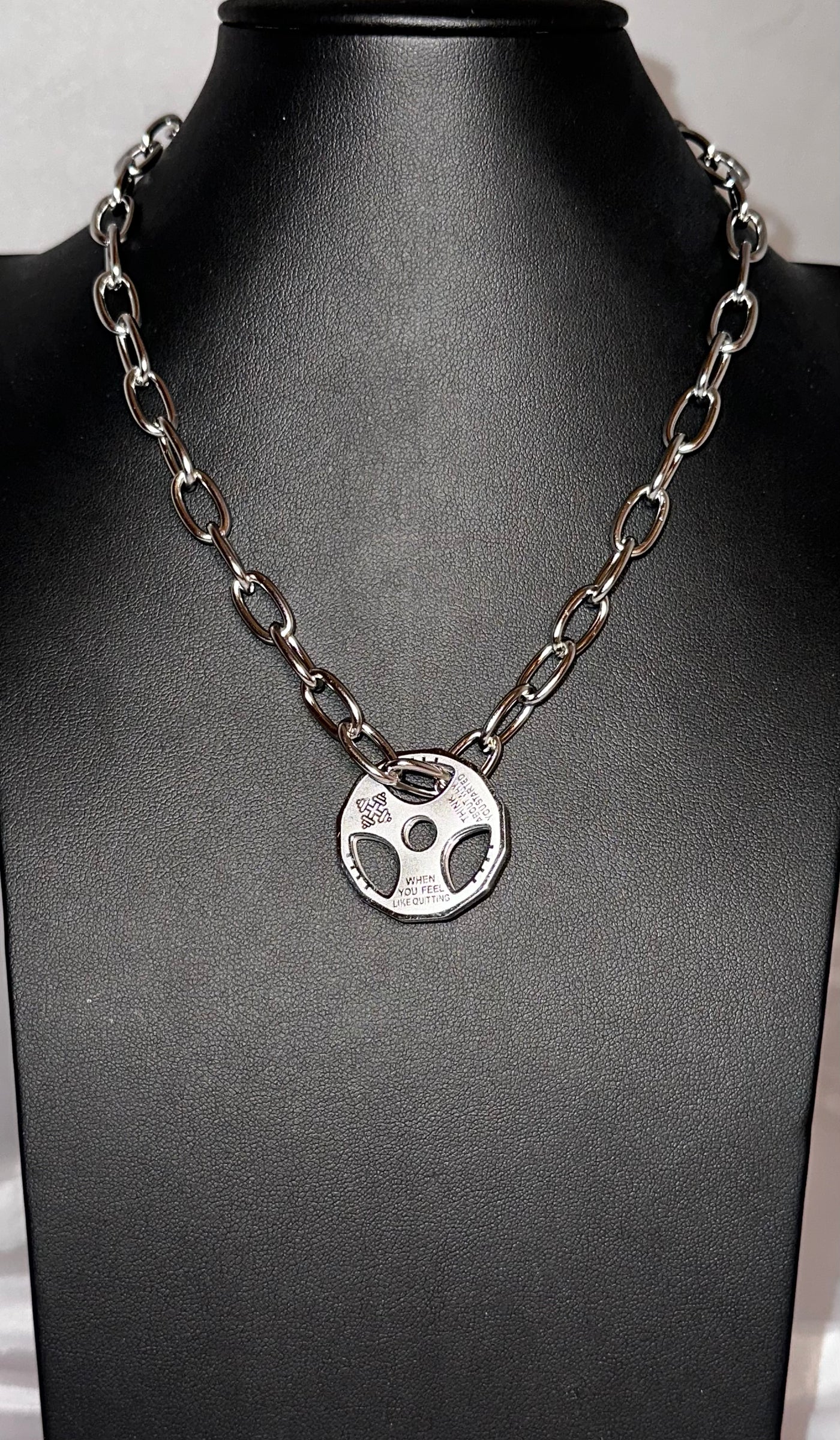 Silver Weight Plate Necklace with Oval Link Chain - Brent's Bling