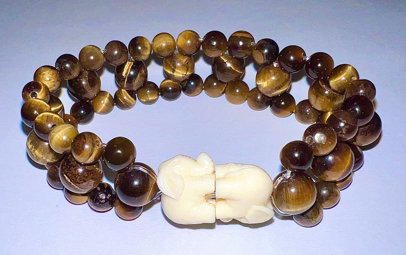 Tiger eye double strand with 2 elephant charms - Brent's Bling