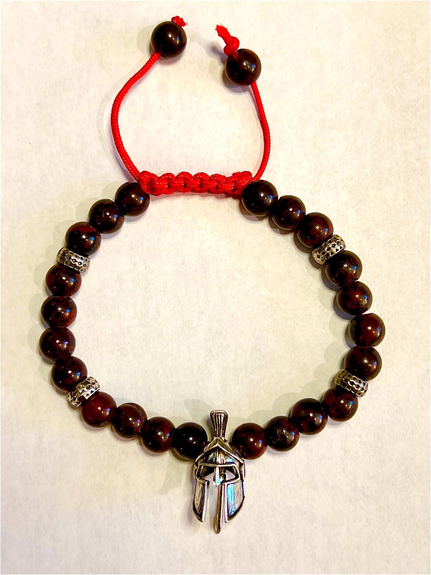 Gladiator bead bracelet red adjustable cord - Brent's Bling