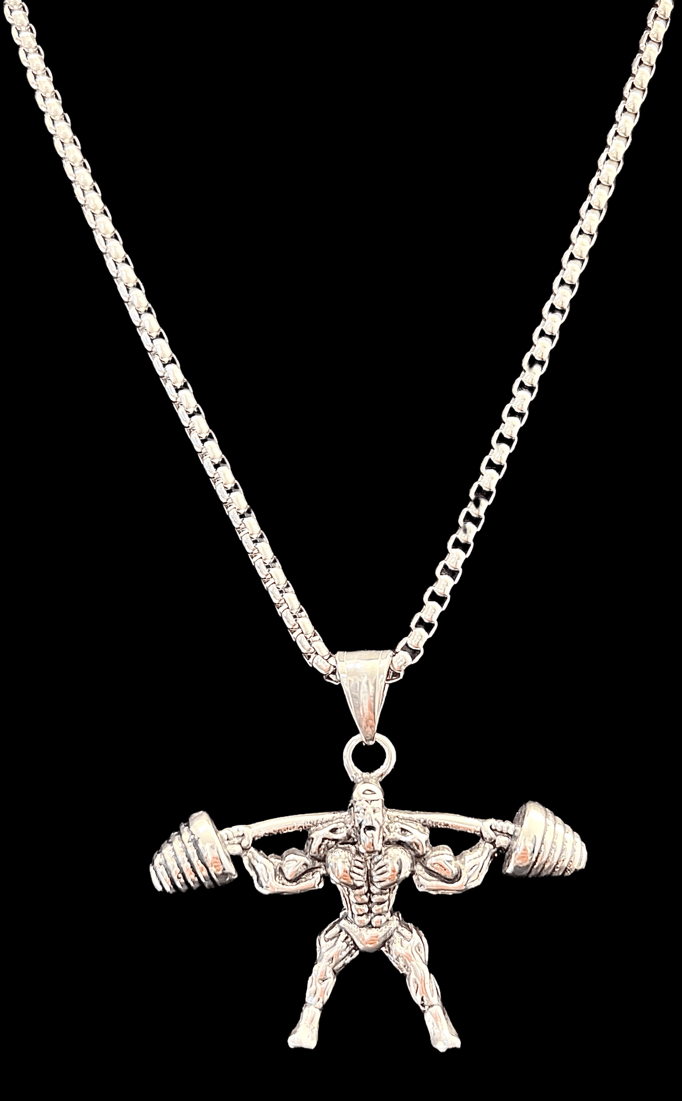 Squatting bodybuilder Muscle Man Stainless Steel with Silver Stainless Steel chain - Brent's Bling