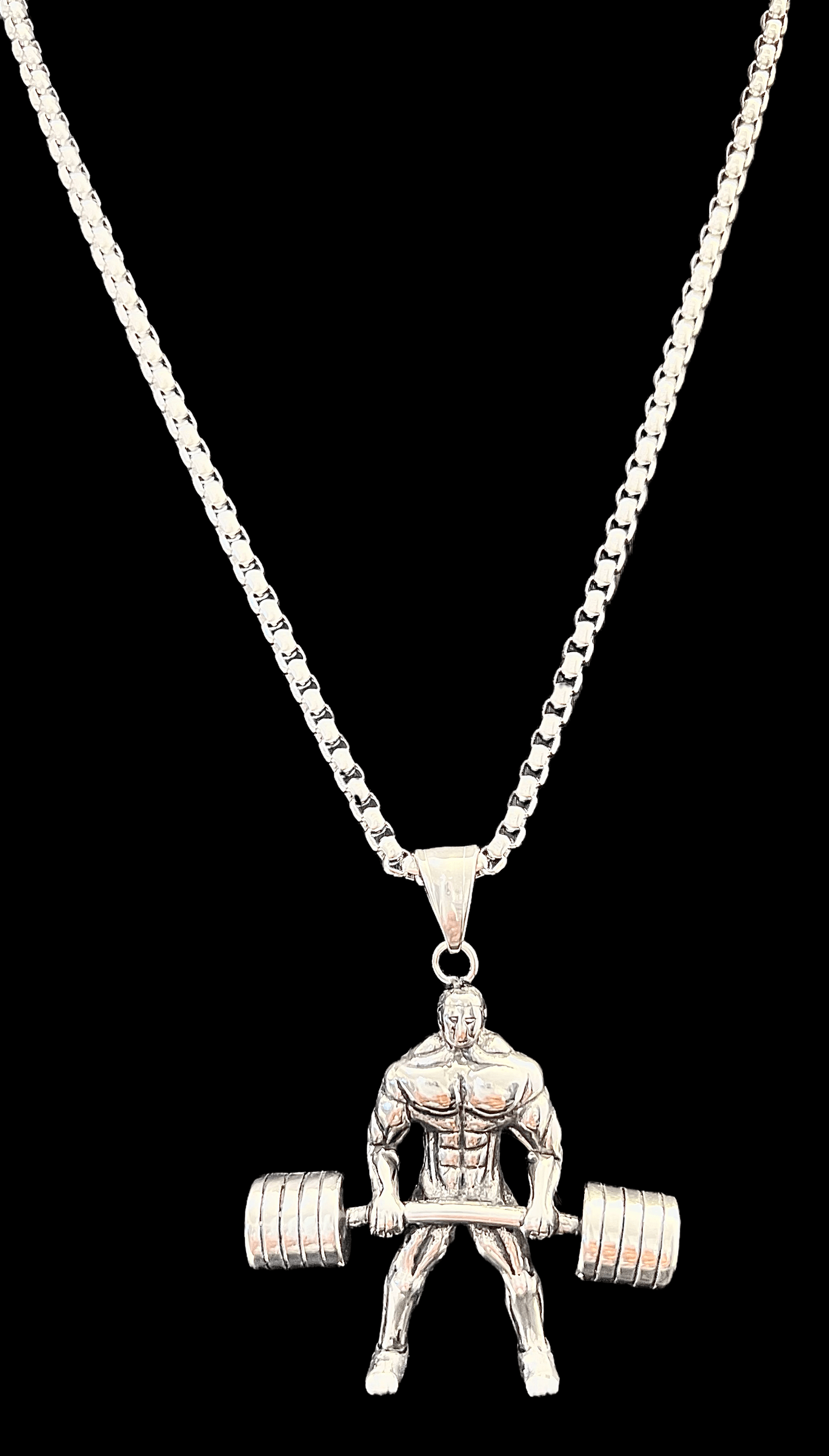 Power Lifter Muscle Man lifting weight stainless steel pendant and charm - Brent's Bling