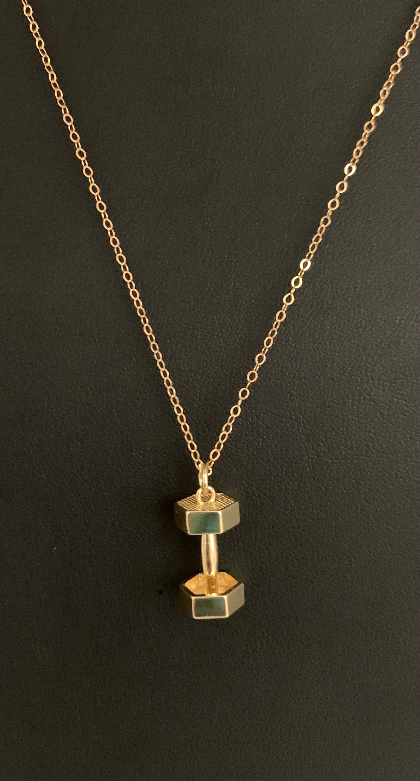 Gold Women’s Pendant Necklace with Gold Dumbbell - Brent's Bling