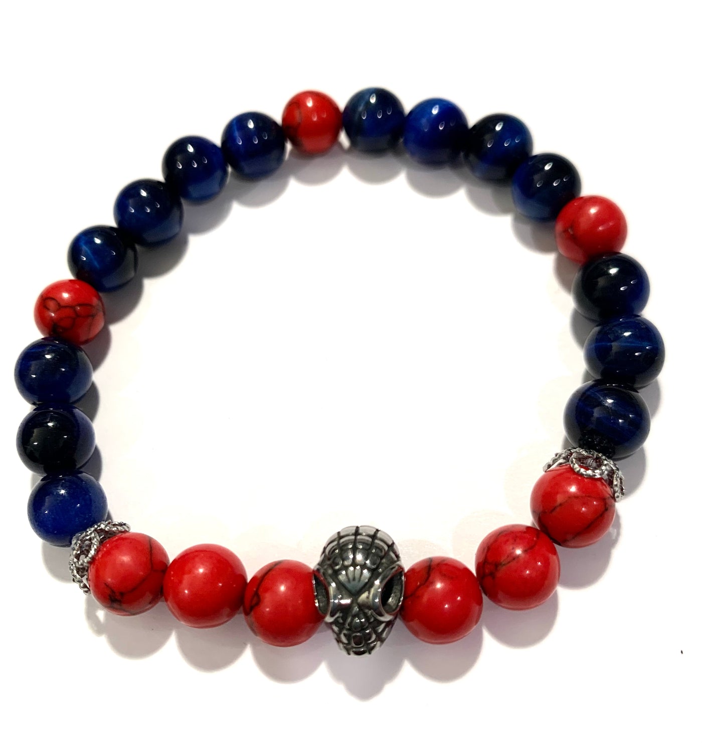Spiderman head with Red Carnelian and Black 4mm beads with 2 Silver Spacers - Brent's Bling